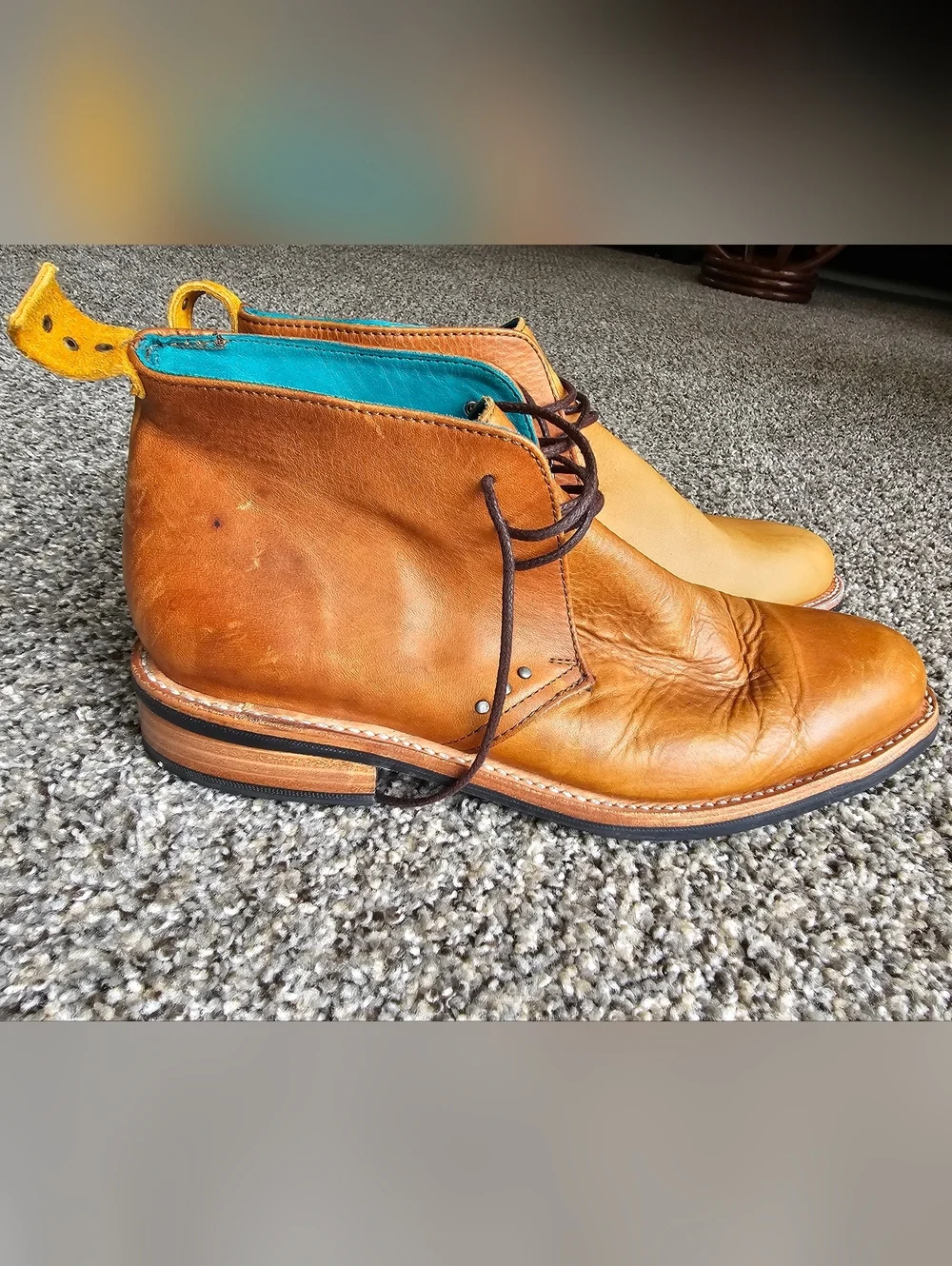 Speedbump Chukka // Tan (US:11)- PskaufmaChukka Boots with Turquoise Lining